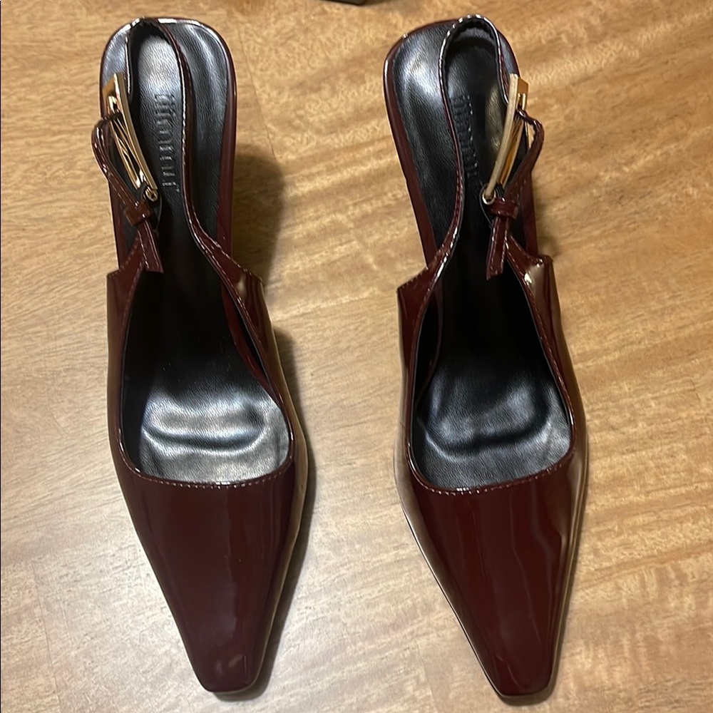 Burgundy Leather Slingback Heels with Adjustable Strap